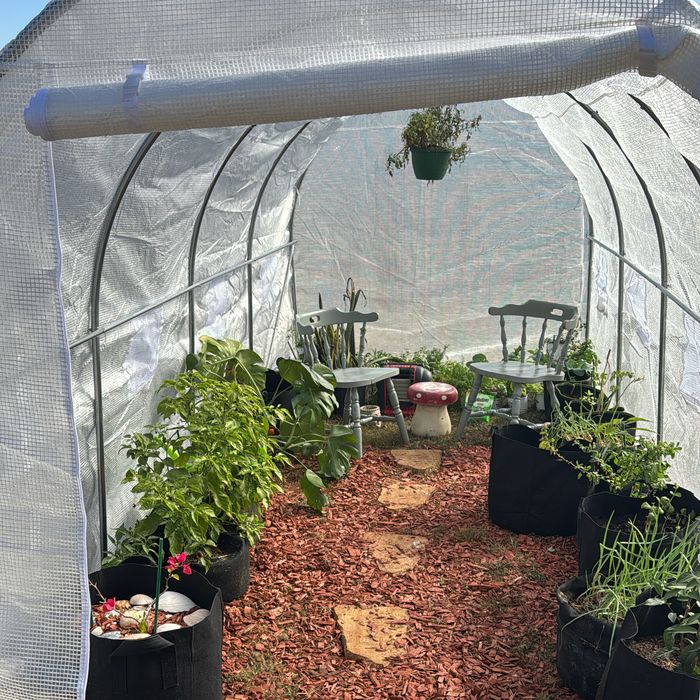 The Texas Roots greenhouse entrance, where curated starter boxes are assembled